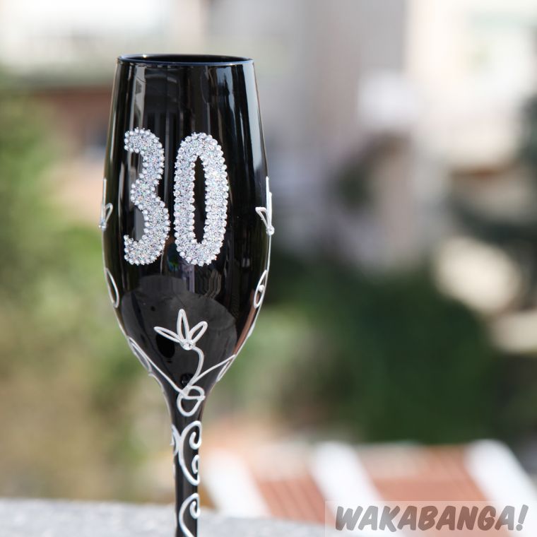 Copa de champagne para 18 años de cristal negro - Wakabanga