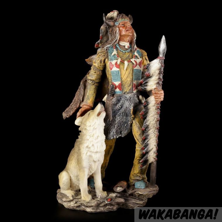 Figura Indio Americano Lobo con Búfalo - Wakabanga