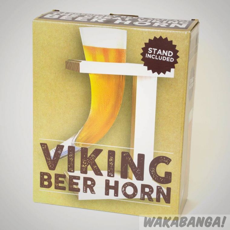 Jarra de Cerveza Cuerno Vikingo con soporte de madera - Wakabanga